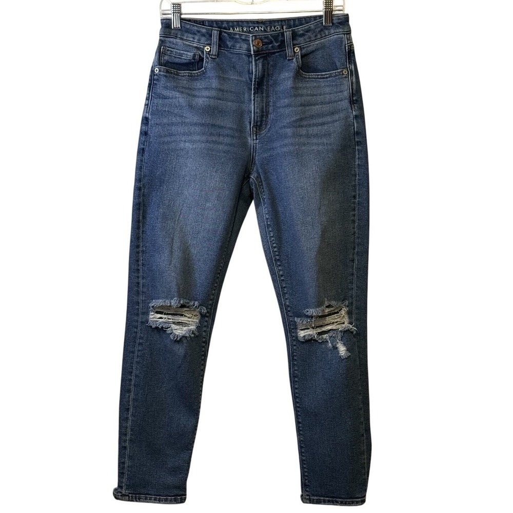 American Eagle Outfitters High Rise Distressed Jeans - Dark Blue